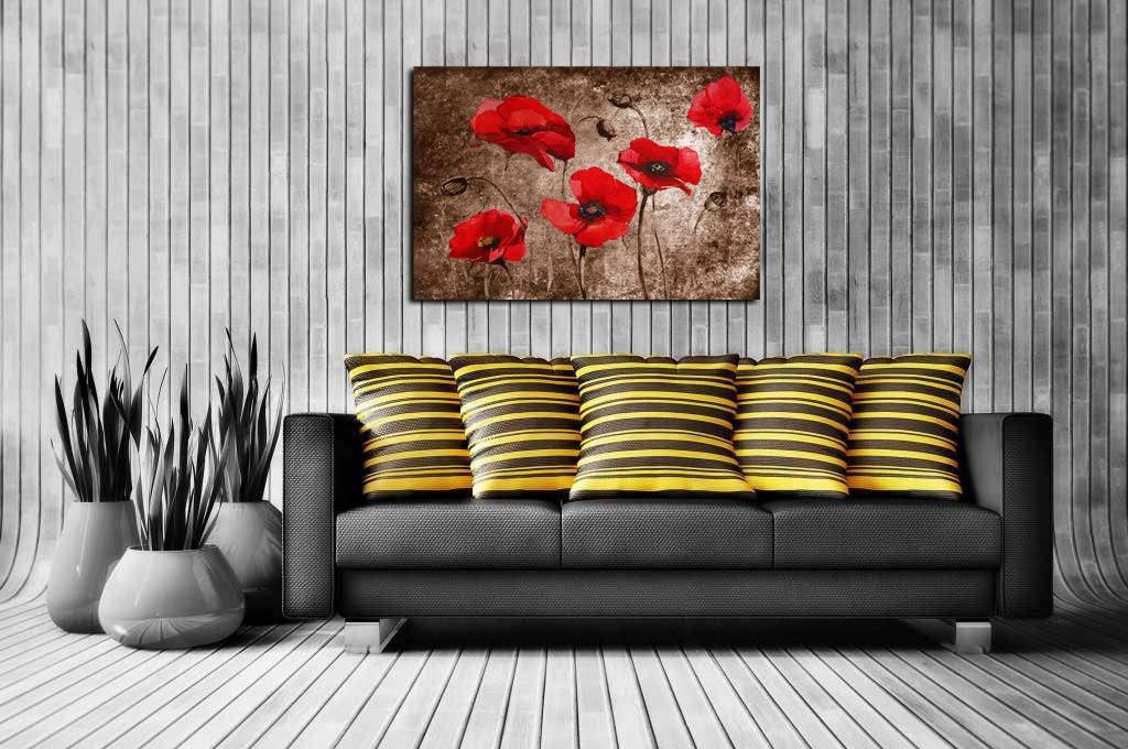 JunTung Canvas Art Wall Decor -Red Poppy Flowers Canvas Print with Stretched and Framed Ready to Hang for Home Office Decor 24\