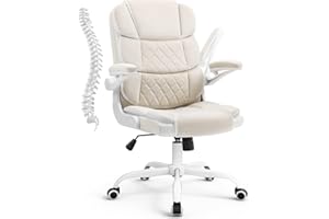 SEATZONE Home Office Desk Chairs with Wheels and Flip-up Armrests,Velvet Fabric Executive Office Chair Comfortable Ergonomic Computer Chairs for Adults and Teens,Beige