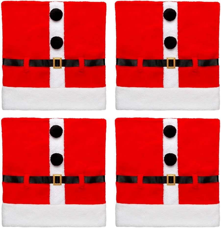 D-FantiX Santa Claus Suit Christmas Chair Covers with Belt Buckle Dining Room Chair Covers Holiday Christmas Decorations Red Set of 4: Home & Kitchen