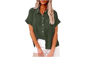 Binmer Womens Linen Button Down Shirt 2024 Fashion Plus Size Blouse Summer Casual Loose Dressy Short Sleeve Tops S-5XL
