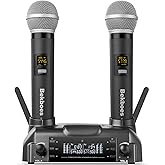 BEKBOES Professional Dual Dynamic Handheld UHF Wireless Microphone System, Magnetic Inductive Wireless Charging, 165ft Range for Home Karaoke/Meeting/Party/Church/Wedding