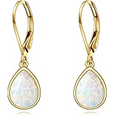 DOVRAN 14K Gold Birthstone Earrings for Women Real Gold Teardrop Leverback Earrings 14K Yellow Gold Jewelry Gifts