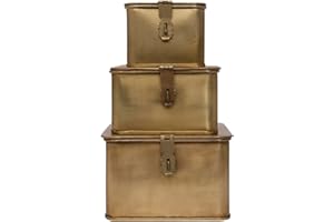CREATIVE CO-OP Square Decorative Metal Boxes with Gold Finish (Set of 3 Sizes)