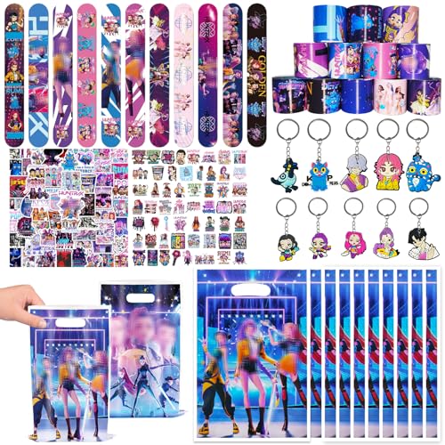 Niaetuto 97pcs KPO Small Toy Birthday Invites, Dem-ons H_Hunter Birthday Invites, Pinata Birthday, 65 Stickers, 12 Bracelets, 10 Keyrings, 10 Gift Bags for Birthday Parties