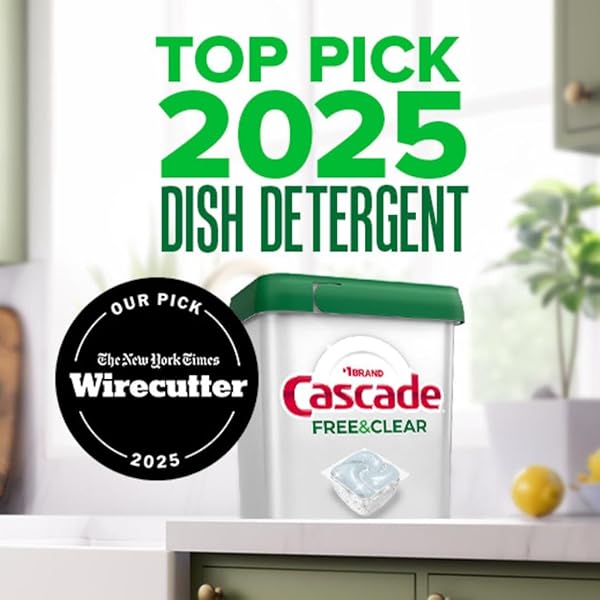 CASCADE FREE & CLEAR DISHWASHER PODS, DISHWASHER DETERGENT, DISH DETERGENT SOAP, LEMON ESSENCE, 19 COUNT