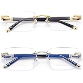 Rimless Reading Glasses, Spring Hinge Readers, Diamond Cut Edge Design Blue Light Glasses