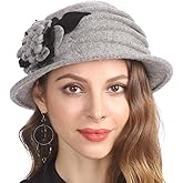 Women 1920s 100% Wool Vintage Cloche Bucket Winter Hat with Bow Knot and Flower