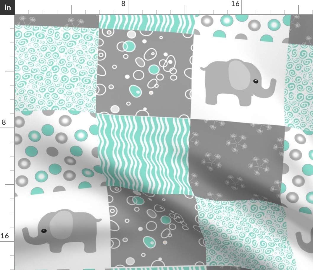 Spoonflower Fabric Teal Elephant Quilt Mint Turquoise