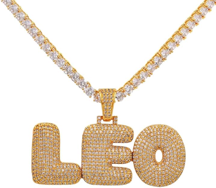 Wfhome Custom Bubble Letters Pendants Unisex Hip Hop Personalized Name Necklace Iced Out Chains
