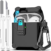 R-FUN for AirPods 2 Case Cover with Lock Magnetic Lid, Black | Compatible with Apple AirPods 2 and AirPods(2016), Case with Cleaner Kit &amp; Keychain, Powerful Drop Protection