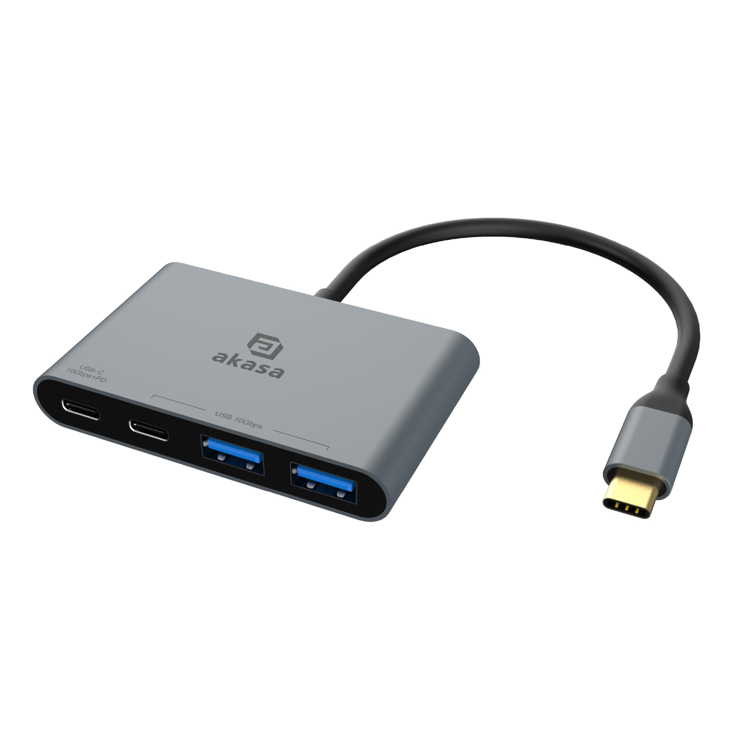 Akasa USB Type-C 4-In-1 Hub, High Speed Transfer, 2 x USB-A Data Ports, 1 x USB3.0 PD and 1 x USB Ports, Aluminium, Supports Macbook, iPad, PC, Laptop, desktop and More, AK-CBCA31-18BK