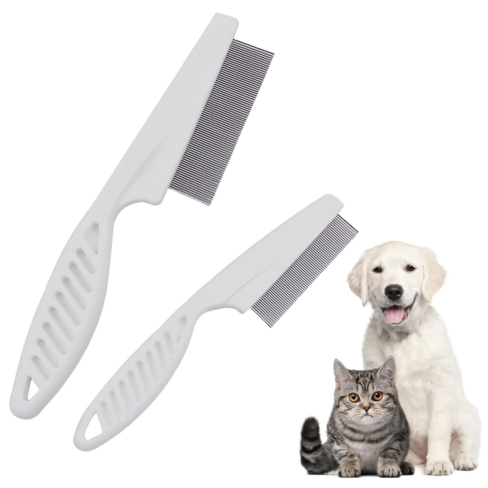 Acpetdr 2 Packs Pet Hair Comb, Flea Comb for Dogs Cats, Multifunctional Pet Hair Comb Pet Hair Comb Flea and Tear Stain Removal Pet Comb for Grooming and Dehairing Face and Paws(White)