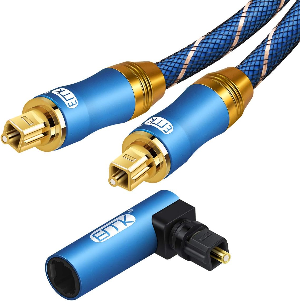 Digital Optical Audio Cable Toslink Cable 10ft - [Nylon Braided Jacket,24k Gold-Plated] Flexible and Durable Fiber Optic Cord for Home Theater, Sound bar, TV, PS4, Xbox Blue