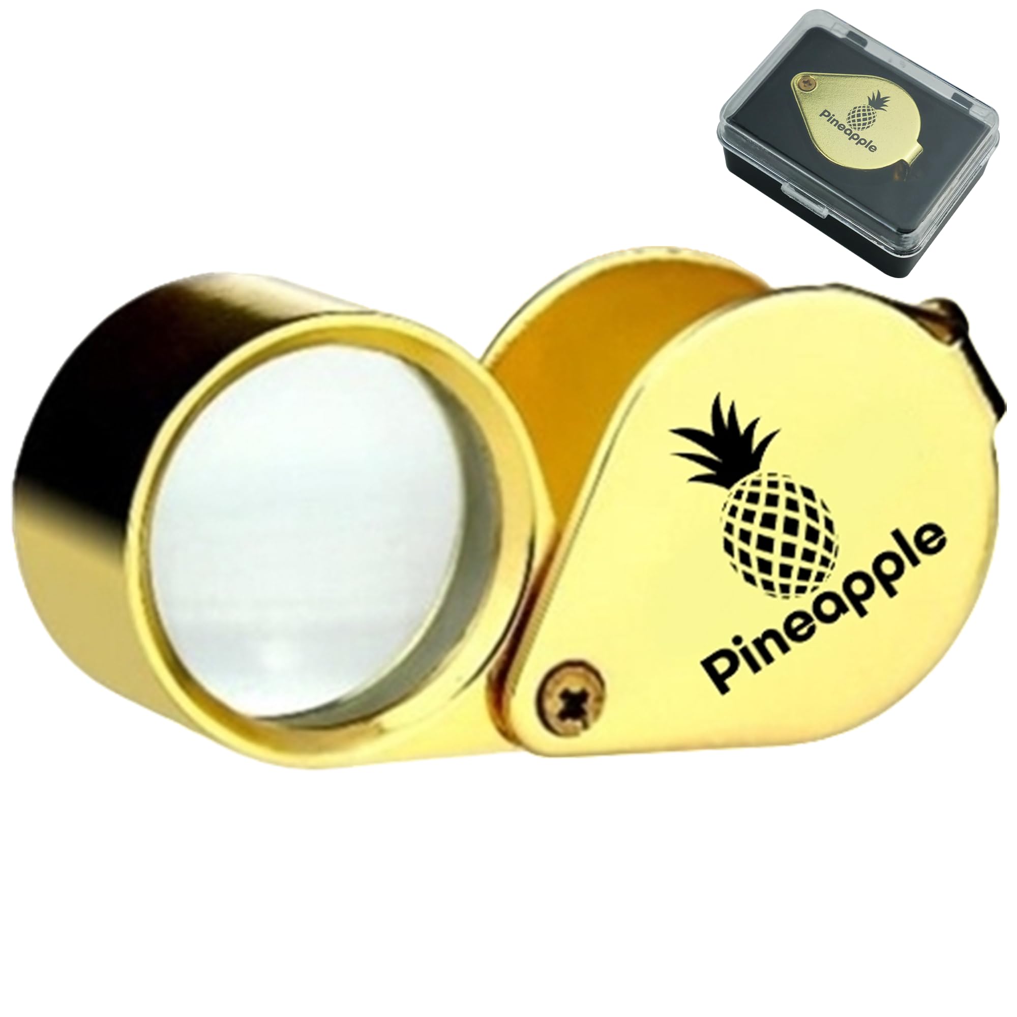 Pineapple 30X Jewelers Loupe Magnifier Foldable Pocket Magnifying Glass Small Jewelry Eye Loop for Jewelers, Gems, Diamonds, Plants, Coins (Gold)