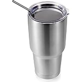 Volhoply 30oz Insulated Tumbler with Lid and Straw, Double Wall Inner & Outer 304 Stainless Steel Coffee Cup, Travel Mug Reusable Thermal Cup for Cold & Hot Drinks (Silver,1 Pack)
