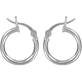 925 Sterling Silver 2 x 14mm Small Hoop Earrings for Women | Sterling Silver Earrings for Women, Sturdy Closure, Jewelry Box &amp; Storage Pouch
