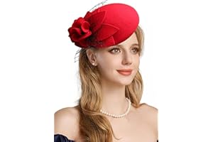 RZTA Women's Vintage 100% Wool Felt Cloche Bucket Bowler Hat Winter Vintage Bow Fedoras Church Fascinator