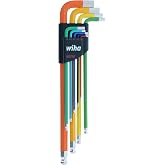 Wiha 66980 L-Key Set, 9 Piece Metric Hex Color Coded Ball End | Bright color coded sizes, textured grip shafts, made in Germany, ball end access up to 25 degrees, 1.5 to 10mm