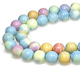 MJDCB Natural Stone Beads 4mm 85pcs Round Rainbow Stone Loose Gemstone Bead Charms for Jewelry Making Bracelet Necklace Earring Pendant