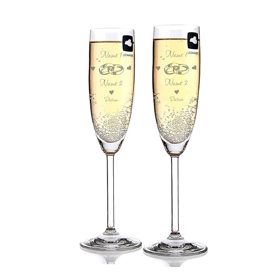 Leonardo 2 Sektgläser zur Hochzeit - Eheringe - mit Gratis Gravur der Namen und Datum - Geschenke zur Hochzeit