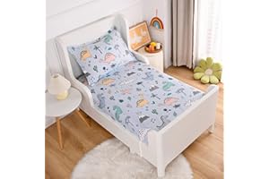 KWLOVER Soft Dnio Bed Fitted Sheet and Pillowcases Set,2PCS Dinosaur Printed Bed Sheets for Kids Boys Twin Size