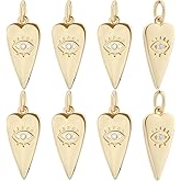 Beebeecraft 1 Box 10Pcs Evil Eye Heart Charms Real 18K Gold Plated Brass Cubic Zirconia Sacred Love Turkish Style Evil Eye for DIY Jewelry Making