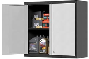 GangMei Metal Garage Wall Cabinet, Lockable 2 Door Locking Wall Storage Cabinet with 1 Adjustable Shelf for Home Office Garage Basement Pantry School and Workshop, Assembly Required