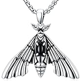 Lattd Moth Necklace 925 Sterling Silver Obsidian Death Moth Pendant Gothic Halloween Jewelry for Men Women