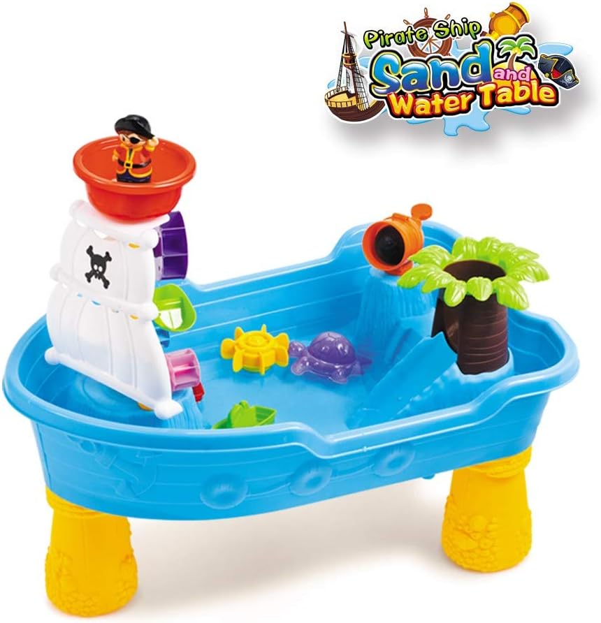 Sand and Water Table Box Toys for Kids, Toddlers Large Pirate Ship Outdoor Lakeshore Learning & Garden Toys Sand Table for Child Age 3 Years Old