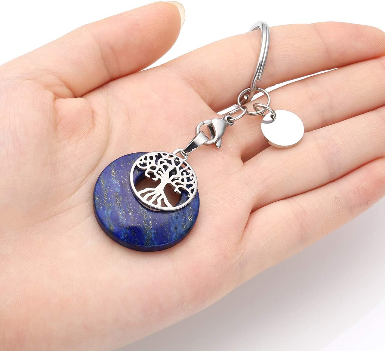 Jovivi Lapis Lazuli Crystal Gemstone Keyring Silver Tree of Life Healing Crystal Keychain Key Ring Gifts for Women Christmas Birthday - Image 4