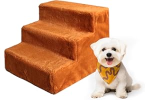 LESYPET Dog Steps for Bed, Portable 3-Step for Couch Dog Stairs for Small Dog Cat Indoor Pet Stairs, Assemble Brown