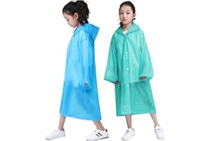 YUNLOVXEE Raincoat Rain Poncho for Kids, 2-5 Pack Reusable EVA Rain Coats for 6-14 Boys Girls, Rain Jackets Gear with Hood