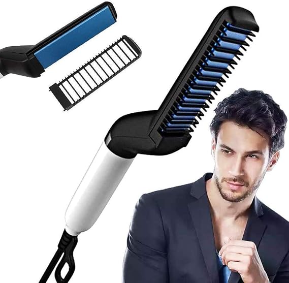 Figment Quick Hair Styler for Men Electric Beard Straightener Massage Hair Comb Beard Comb Multifunctional Curly Hair Straightening Comb Curler, Beard Straightener, Beard Straightener For Men (Black)
