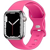 JXGM Compatible with Apple Watch Bands 38mm 40mm 41mm 42mm 44mm 45mm,Soft Silicone Sport Wristbands Replacement Strap for iWatch Series SE 7 6 5 4 3 2 1 Edition Hot Pink 38mm/40mm/41mm S/M Classic01