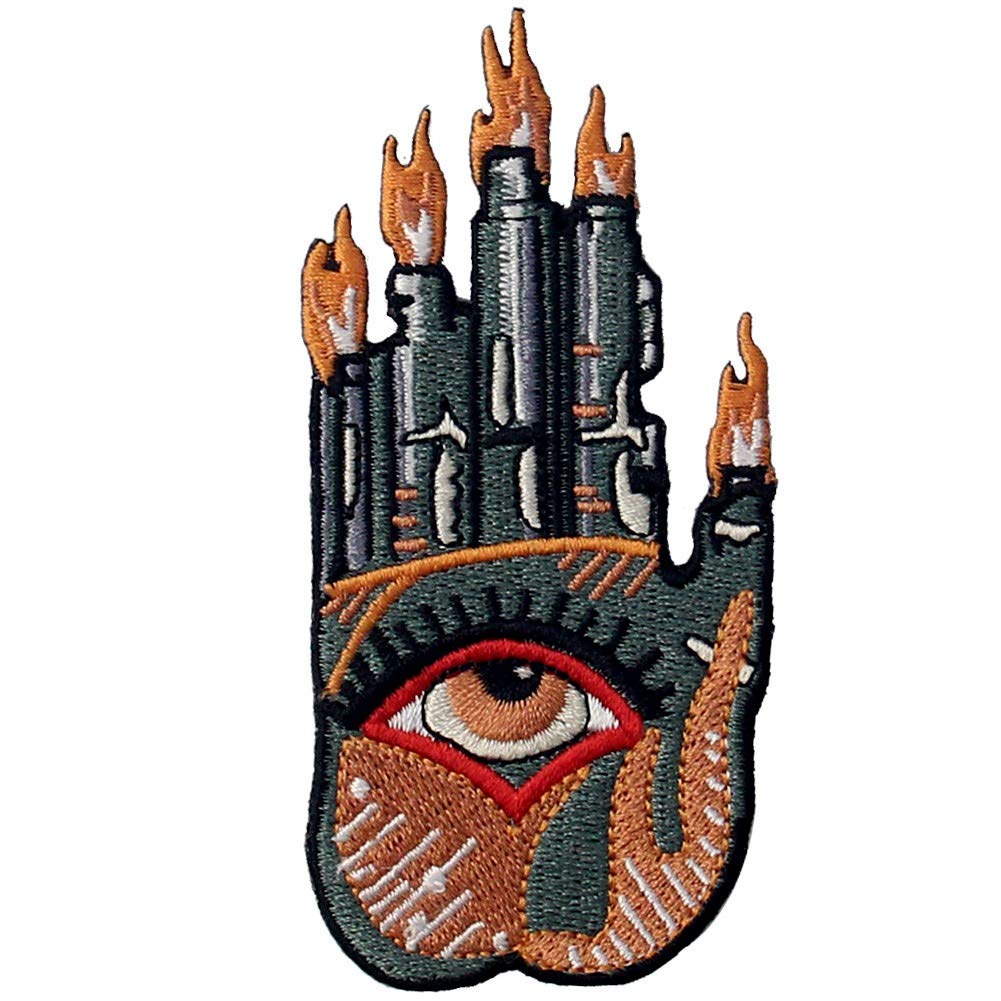 Candle Finger and All Seeing Eyes Patch Embroidered Badge Iron On Sew On Emblem