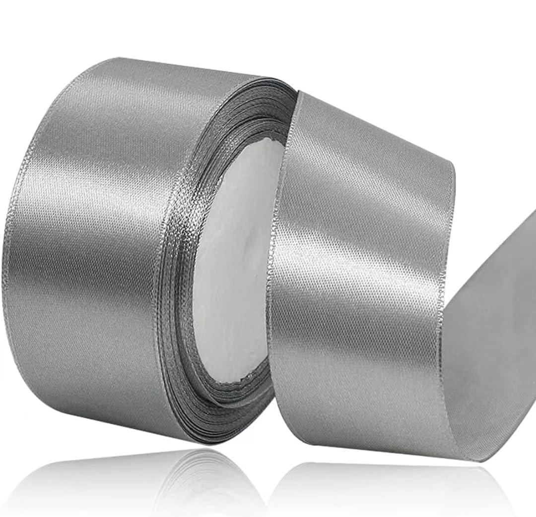 Silver Ribbon 40mm for Christmas Party Decorations，23 Meters Silver Satin Ribbon for Gift Wrapping, Crafting, Wedding Party, Christmas, Hair Bows, Floral Bouquets, Anniversaries，Baby Showers