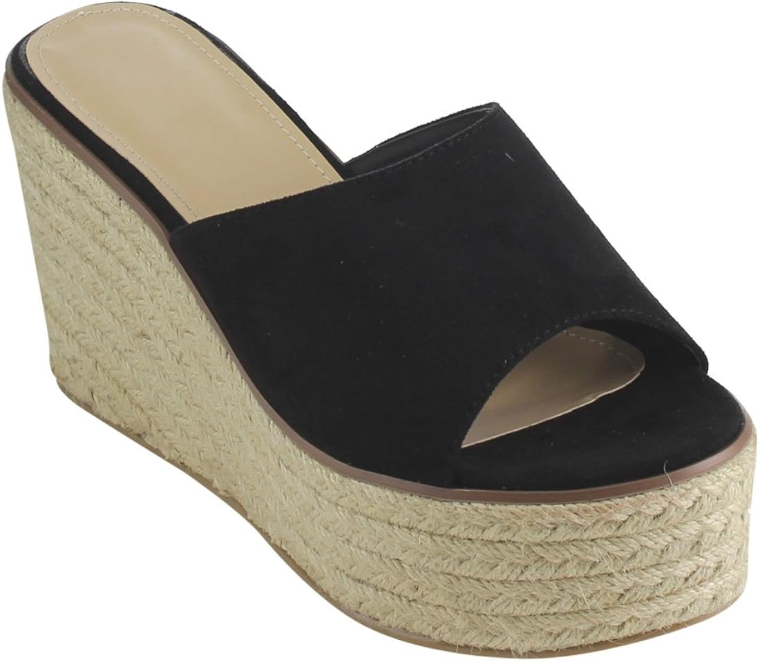 Amazon.com | BESTON FH73 Women's Slip On Peep Toe Espadrille Platform Wedge Sandals, Color:Black 