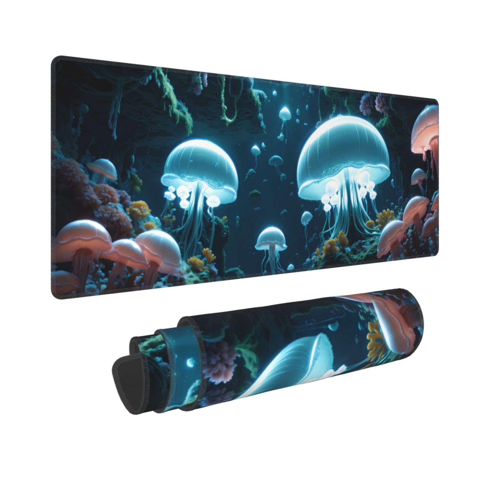 Photo 1 of Gaming Mouse Mat Jellyfish Large Mouse Mat Long Extended Mouse Pad Desk Mat Rubber Mice Pads Stitched Edges Thin Pad 31.5 x 15.8 in