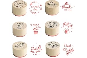 JZTang 6 Pcs Wooden Stamps Set Round Wooden Rubber Stamps for Card Making Thank You Pattern Rubber Stamp for DIY Craft Card and Scrapbooking (Thankyou Stamps)