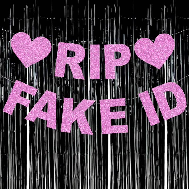 21st Birthday Decorations for Her Glitter Rip Fake ID Birthday Party Banner Hot Pink Finally 21 Birthday Party Supplies Funny Bday Banner Gifts for Girls Party Favors