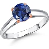 Gem Stone King 925 Silver and 10K Rose Gold Round 7MM Gemstone Birthstone Solitaire Engagement Ring For Women | Available in Size 5,6,7,8,9