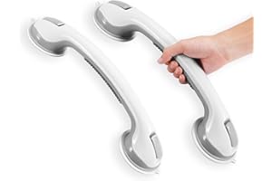 REYIU Grab Bars for Bathtubs and Showers, 2025 Updated 16 Inch 2 Pack Shower Handle Heavy Duty Suction Cup for Shower, Bathroom Safety Bar for Elderly Gray White