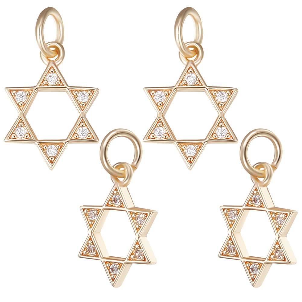 Beebeecraft 1 Box 16Pcs Star of David Charms 14K Gold Plated Star Pendant Charms with Cubic Zirconia with Jump Ring for DIY Crafts Bracelet Necklace Jewelry Making