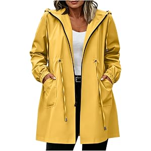 Women's Rain Jacket Plus Size Long Raincoat Outdoor Lightweight Hooded Windbreaker Waterproof Jackets with Pockets