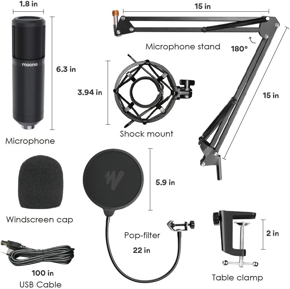 Podcast Microphone 192KHZ/24BIT MAONO AU-PM420 Metal USB Condenser Cardioid PC Mic with Professional Sound Chipset for Gaming, Streaming, YouTube, Voice Over, Studio/Home Recording: Computers & Accessories