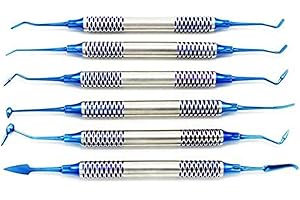 AIMEE_JL 6pcs Dental Instrument Composite Resin Filling Spatula Titanium Plated Head Filler Thick Handle Restoration Set Dental Tool Set (Blue)