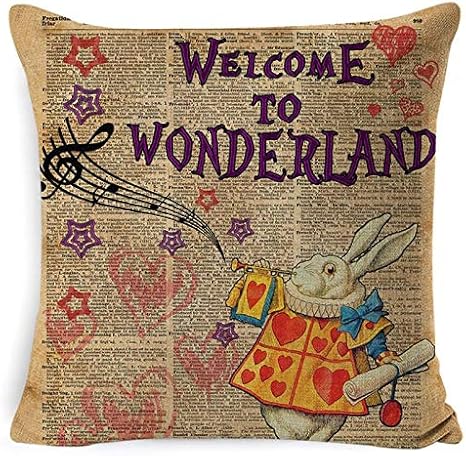 Amazon Co Jp ヴィンテージクッションカバーイラスト新聞のクッションウサギの祈りアリスインワンダーランドレトロホーム装飾枕カバー Diy 工具 ガーデン