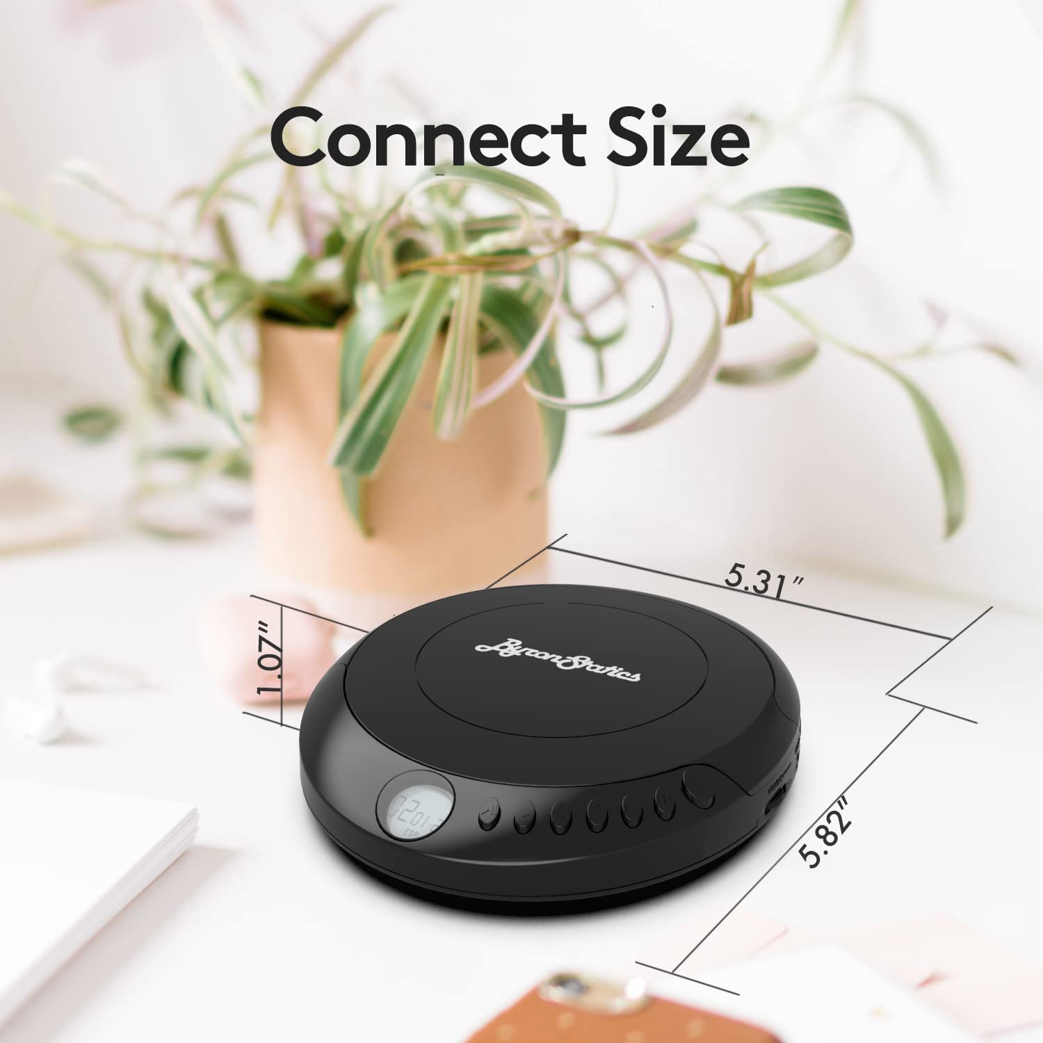 ByronStatics Portable Disc CD player, Personal Walkman Music CD Players Anti-Skip Shockproof Protection, Portable and Lightweight, Headphones Jack, Powered DC or 2XAA Battery - Black