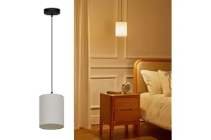 IPARTS EXPERT Small Pendant Light Drum, Farmhouse Pendant Lamp Fixture with Linen Shade, Hanging Ceiling Light for Bedroom, Kitchen, Living Room, Dining Table-Beige,Bulb not Included,40.16" Cord