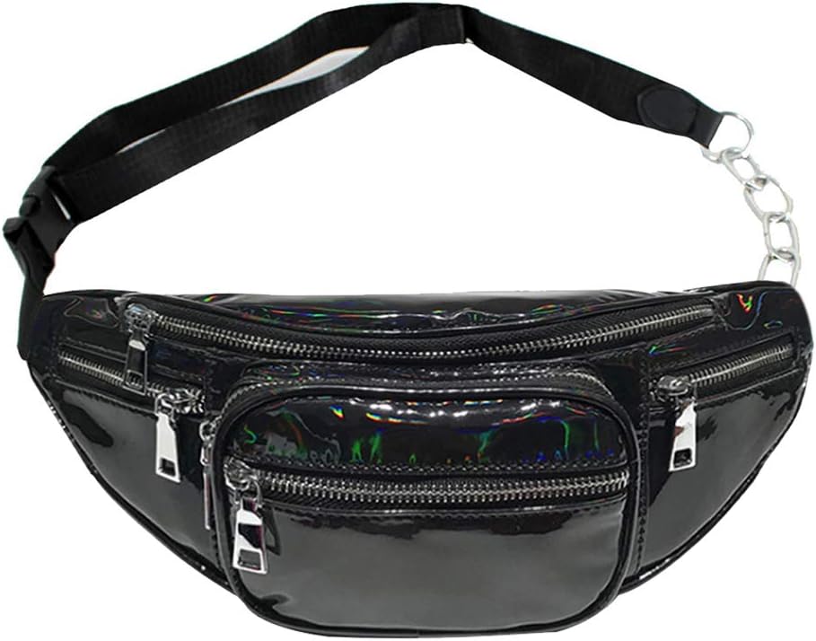black holographic fanny pack